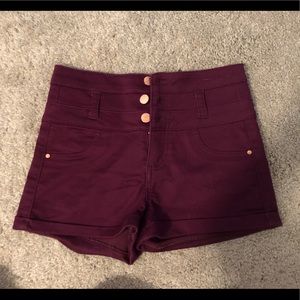 High waisted burgundy shorts